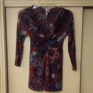 Sweet Pea Red and Blue Long Sleeve Mesh Blouse